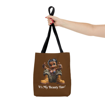 Patriotic Betty Boop Brown Tote Bag - USA Military Appreciation - Unique Shoulder Handbag for Shopping, Travel, Work - Stylish Carryall, Fun Cartoon Design
