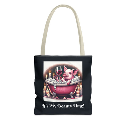 Pretty Pig Bath Black Tote Bag - Cute Animal Lover Gift, Fun Shopping Bag, Funny Carryall, Quirky Shoulder Bag, Unique Grocery Tote