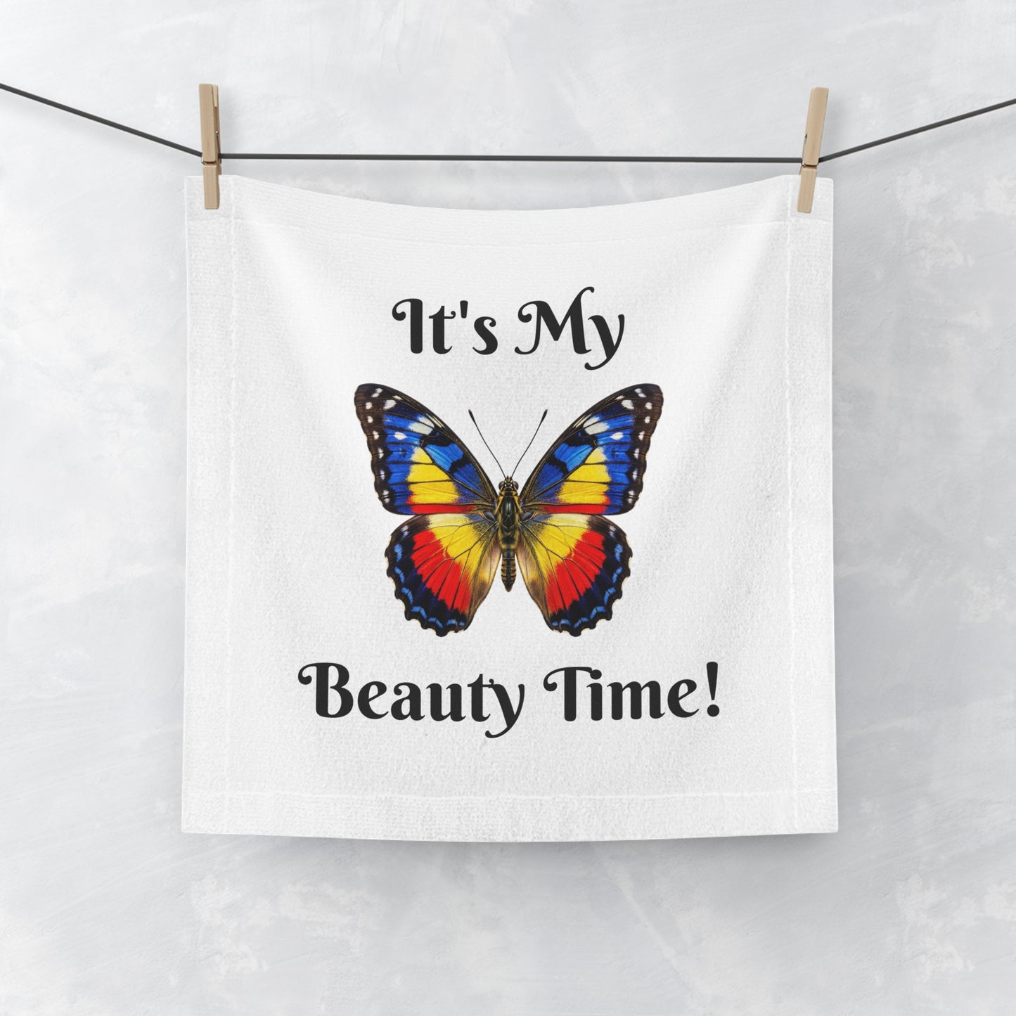 Butterfly Face Towel — Bright Red, Yellow & Blue Wings