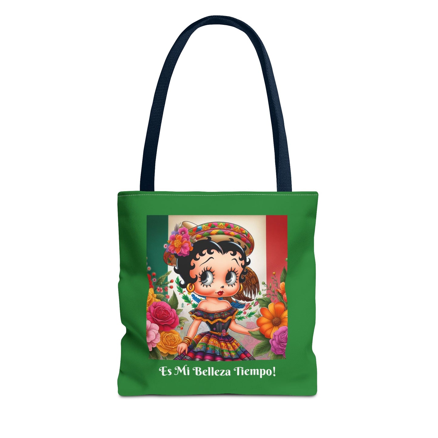 Fiesta Betty Boop Green Graphic Tote Bag - "Es Mi Belleza Tiempo" Chic Carryall, Shoulder Purse, Casual Tote Bag