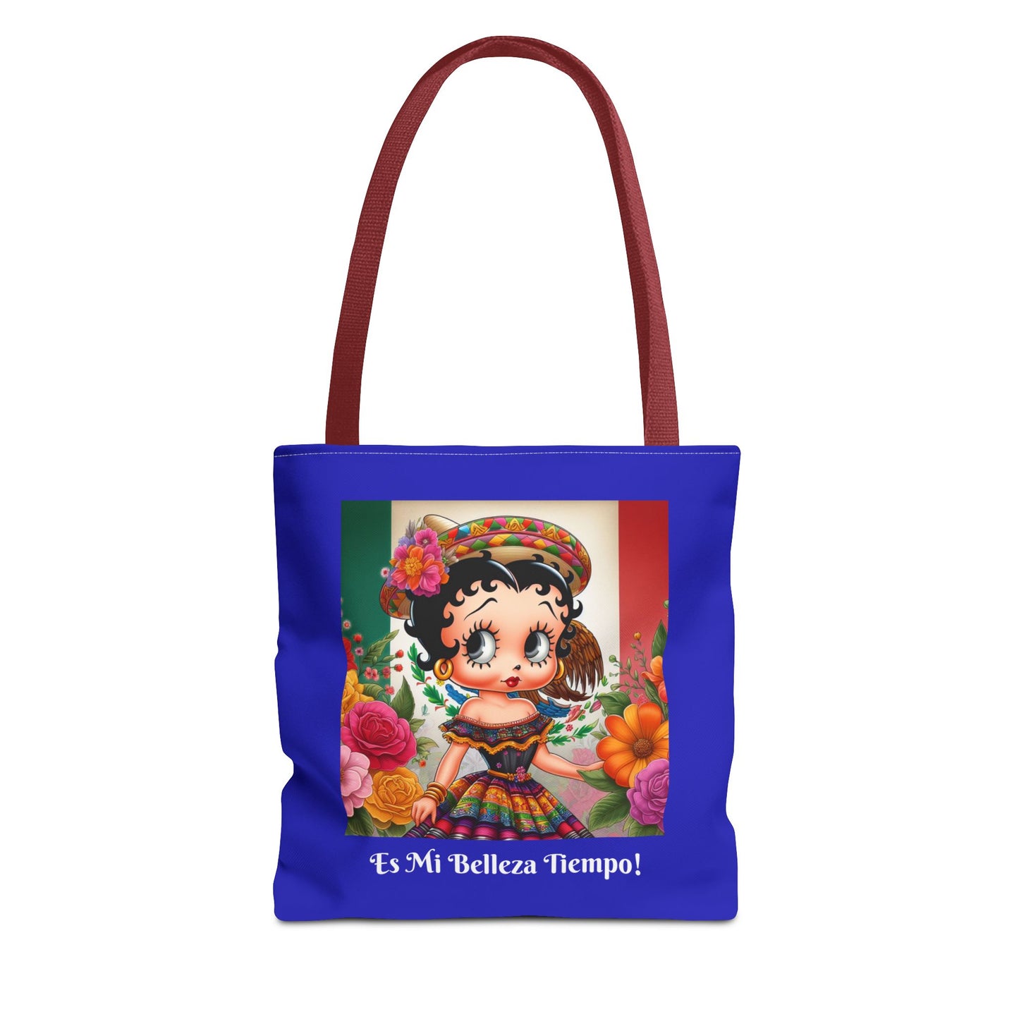 Fiesta Betty Boop Blue Graphic Tote Bag - "Es Mi Belleza Tiempo" Chic Carryall, Shoulder Purse, Casual Tote Bag