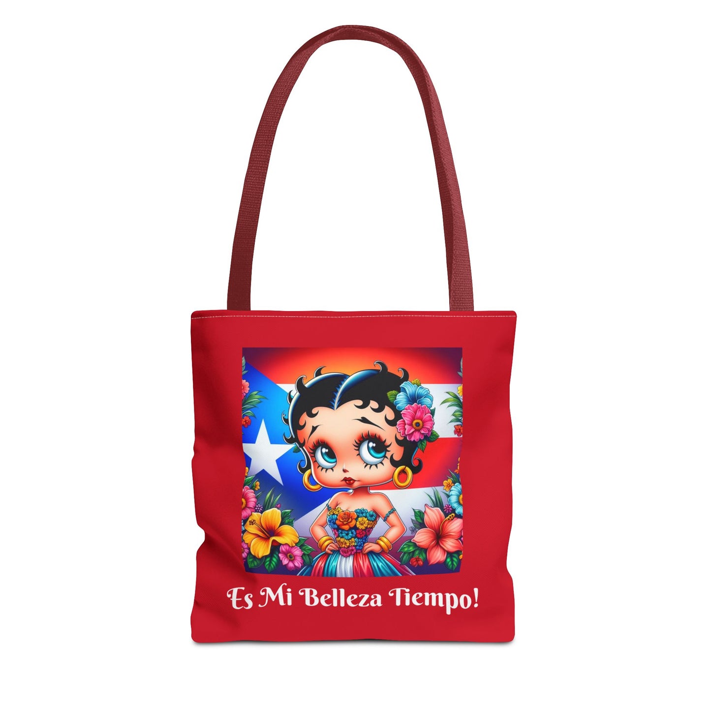 Betty Boop 'Es Mi Belleza Tiempo!' Red Tote Bag – Cute Puerto Rican Flag Floral Purse, Stylish Carryall, Chic Handbag
