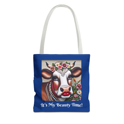 Captivating Cow Dark Blue Tote Bag - Cute Farm Animal Carryall, Funny Barnyard Purse, Chic Cow Handbag, Animal Print