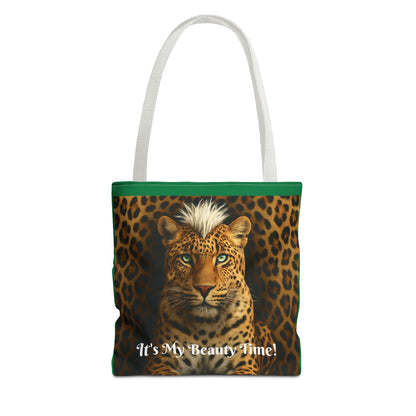 Leopard Portrait Green Tote Bag - Chic Shoulder Purse, Stylish Carryall, Everyday Handbag