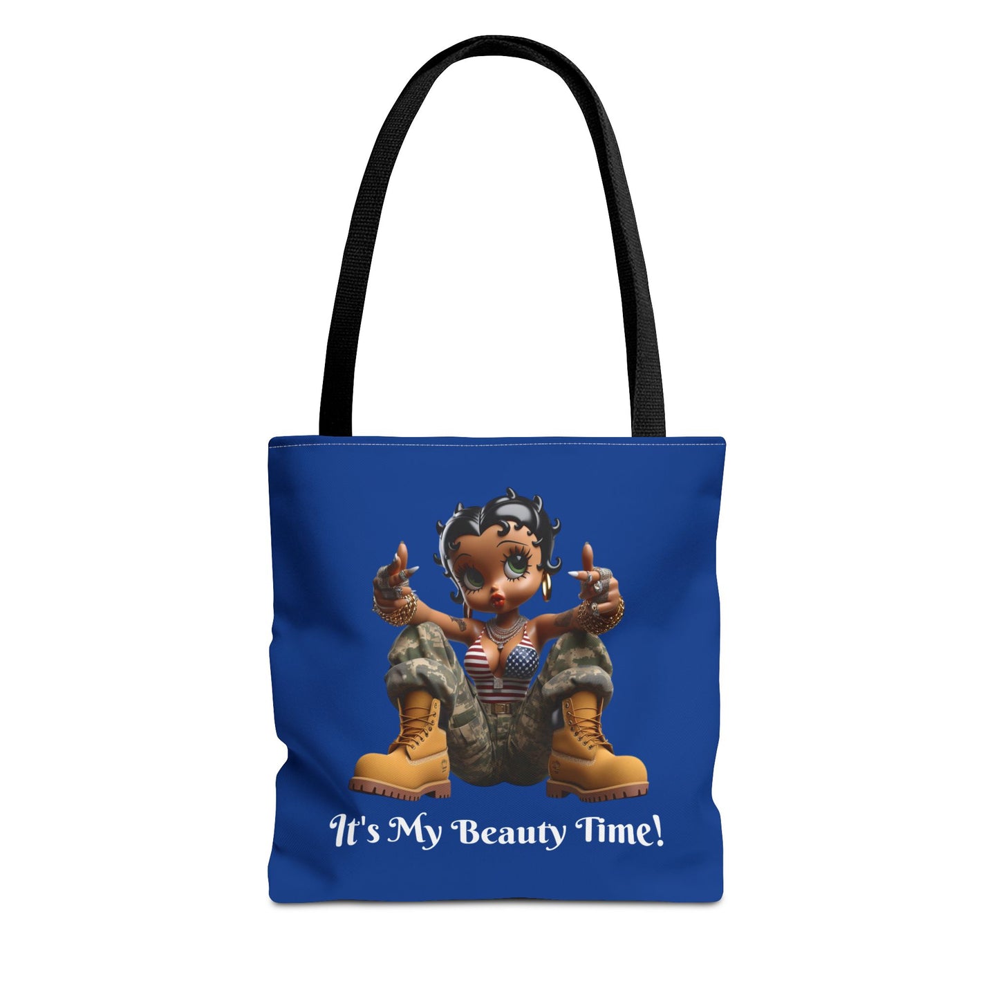 Patriotic Betty Boop Blue Tote Bag - USA Military Appreciation - Unique Shoulder Handbag for Shopping, Travel, Work - Stylish Carryall, Fun Cartoon Design