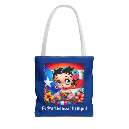 Betty Boop 'Es Mi Belleza Tiempo!' Blue Tote Bag – Cute Puerto Rican Flag Floral Purse, Stylish Carryall, Chic Handbag