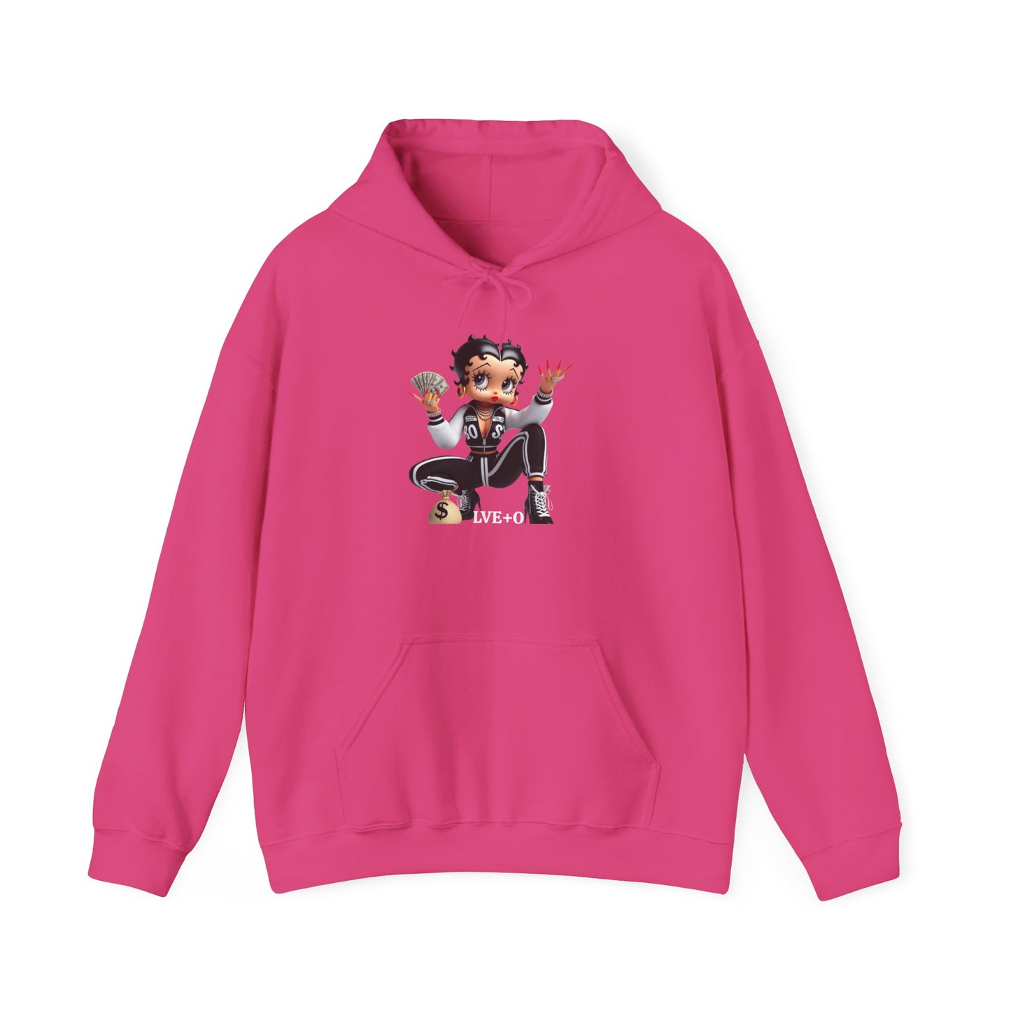 Betty Boop Squat Pose Hoodie — Retro Cartoon Graphic Pullover, Unique Design Hoodie