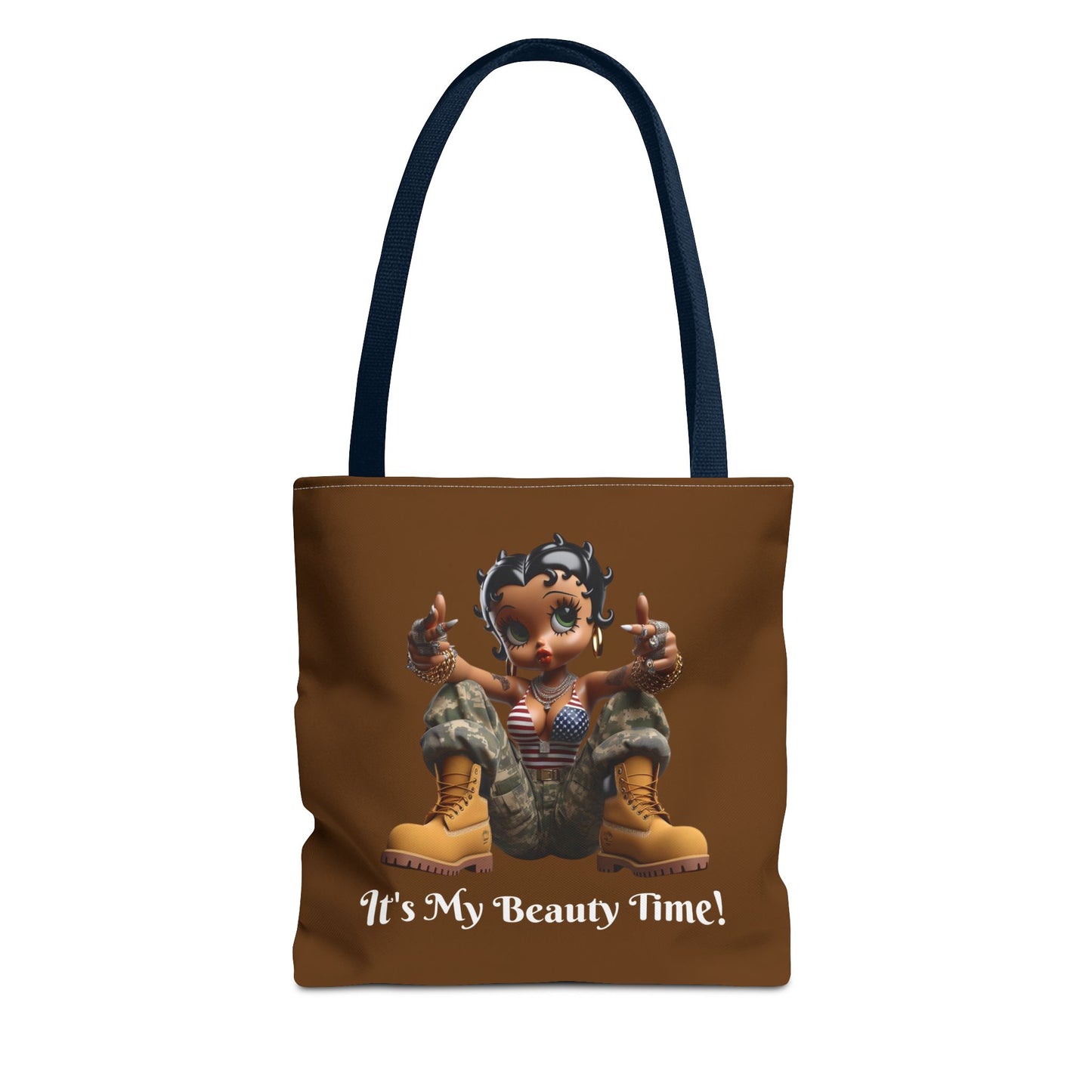 Patriotic Betty Boop Brown Tote Bag - Military Appreciation - Unique Shoulder Bag for Shopping, Travel, Work - Stylish Canvas Tote, Fun Cartoon Design, Gift for