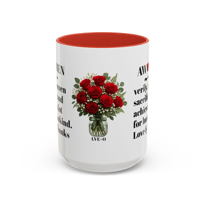 Coffee Mug, AWOMEN Accent Mug, Feminist Kitchen Decor, Empowering Tea Cup, Inspirational Quote, Gift for Women, Black and White Mug