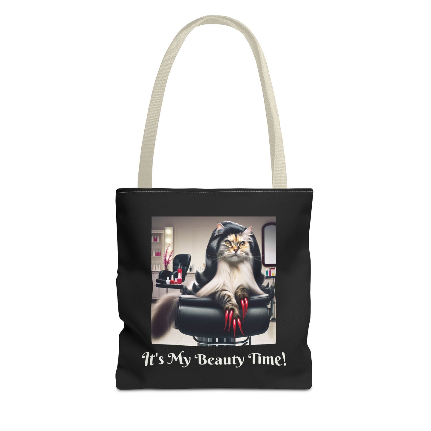 Confident Cat Black Tote Bag - Salon Spa Tote Bag, Feline Theme Carryall, Animal Print Shopping Bag, Purse for Cat Lovers