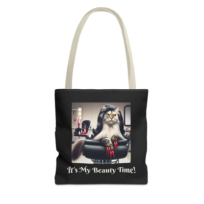 Confident Cat Black Tote Bag - Salon Spa Tote Bag, Feline Theme Carryall, Animal Print Shopping Bag, Purse for Cat Lovers