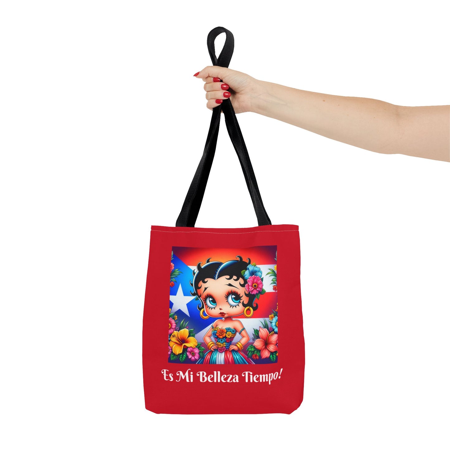 Betty Boop 'Es Mi Belleza Tiempo!' Red Tote Bag – Cute Puerto Rican Flag Floral Purse, Stylish Carryall, Chic Handbag