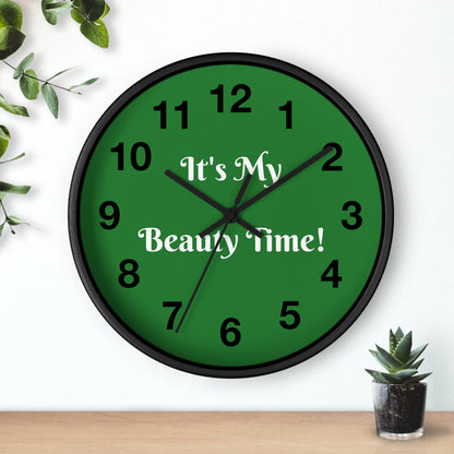 Wall Clock – "It's My Beauty Time!", Green Vanity Clock, Salon and Spa Clock