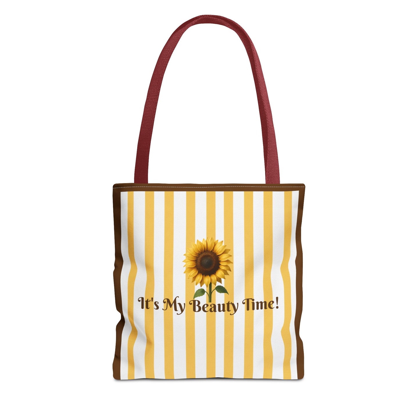 Tote Bag Sunflower Stripes – "It's My Beauty Time!" Carryall, Chic Shoulder Purse, Fun Vibrant Handbag