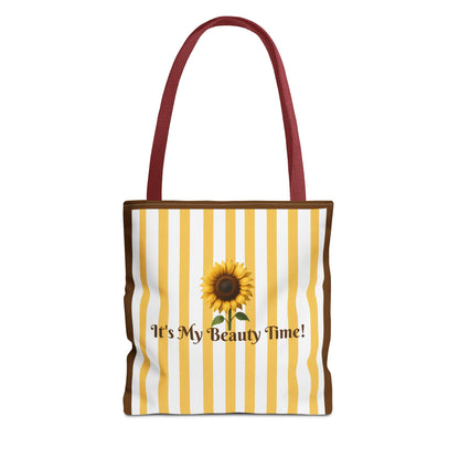 Tote Bag Sunflower Stripes – "It's My Beauty Time!" Carryall, Chic Shoulder Purse, Fun Vibrant Handbag