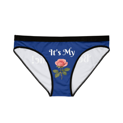 Women's Blue Underwear with Fun Quote, Floral Design Panties, Gift for Her, Loungewear, Self-Care Essentials