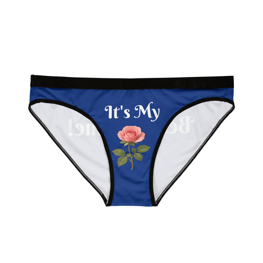 Women's Blue Underwear with Fun Quote, Floral Design Panties, Gift for Her, Loungewear, Self-Care Essentials