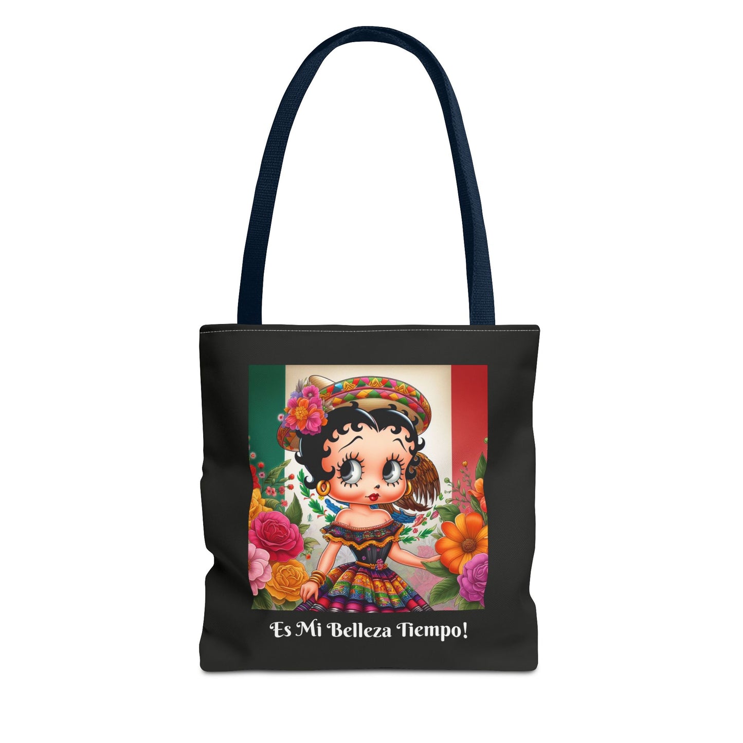 Fiesta Betty Boop Black Graphic Tote Bag - "Es Mi Belleza Tiempo" Chic Carryall, Shoulder Purse, Casual Tote Bag
