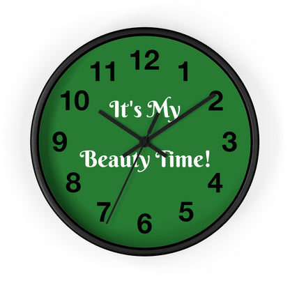 Wall Clock – "It's My Beauty Time!", Green Vanity Clock, Salon and Spa Clock