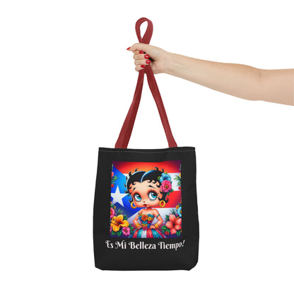 Betty Boop 'Es Mi Belleza Tiempo!' Black Tote Bag – Cute Puerto Rican Flag Floral Purse, Stylish Carryall, Chic Handbag