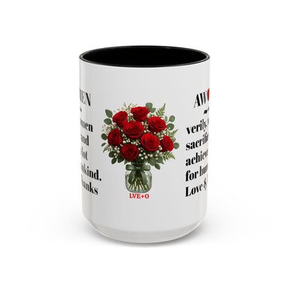 Coffee Mug, AWOMEN Accent Mug, Feminist Kitchen Decor, Empowering Tea Cup, Inspirational Quote, Gift for Women, Black and White Mug