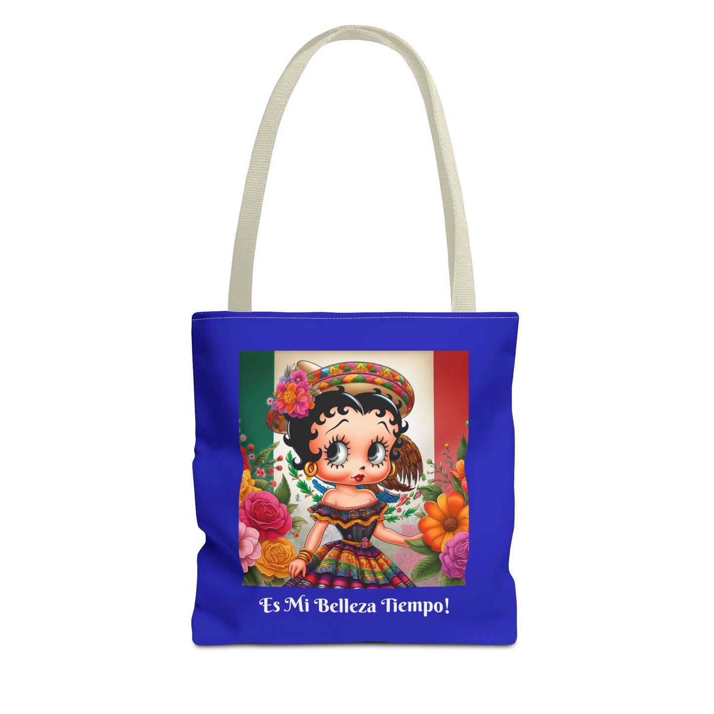 Fiesta Betty Boop Blue Graphic Tote Bag - "Es Mi Belleza Tiempo" Chic Carryall, Shoulder Purse, Casual Tote Bag
