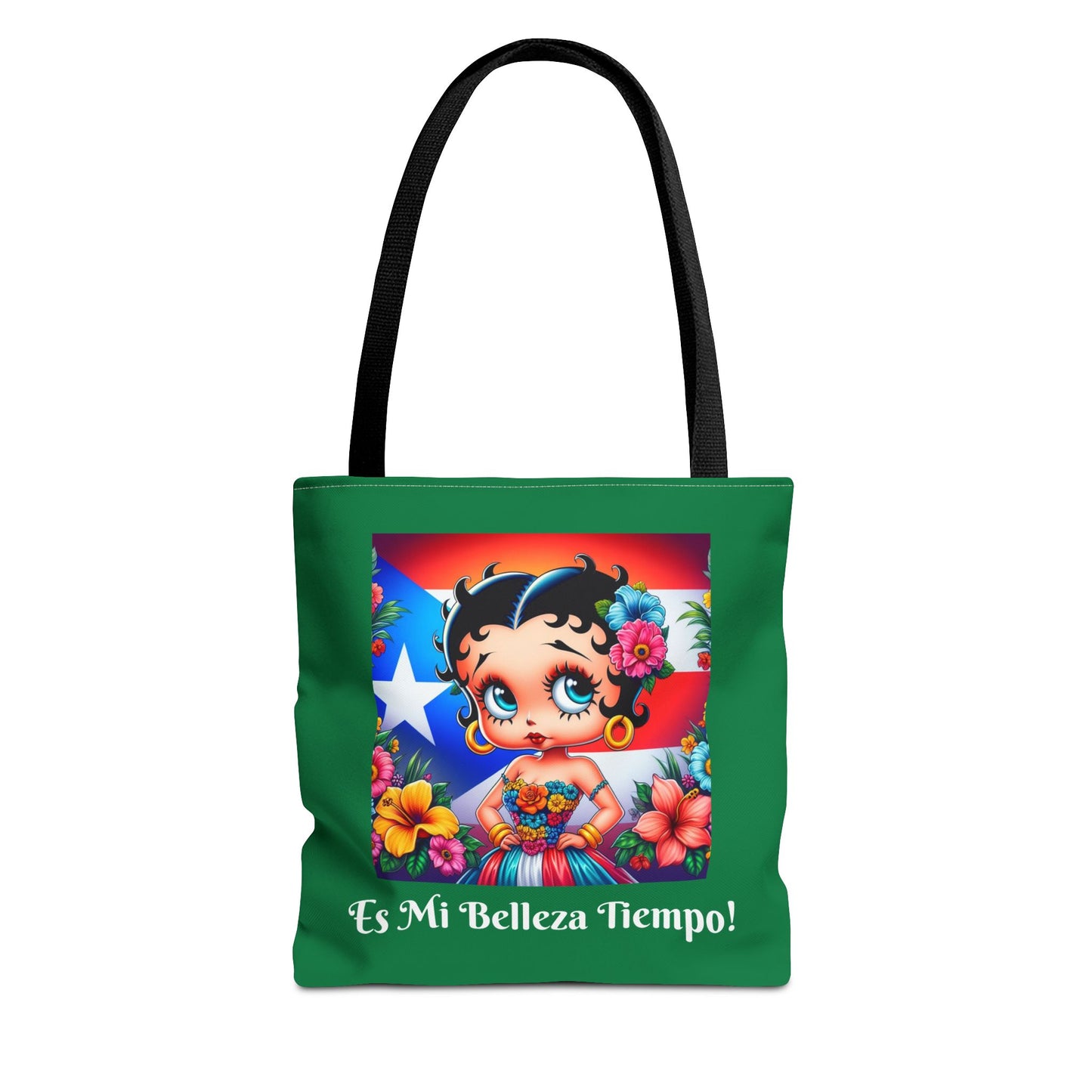 Betty Boop 'Es Mi Belleza Tiempo!' Green Tote Bag – Cute Puerto Rican Flag Floral Purse, Stylish Carryall, Chic Handbag