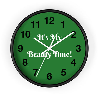 Wall Clock – "It's My Beauty Time!", Green Vanity Clock, Salon and Spa Clock