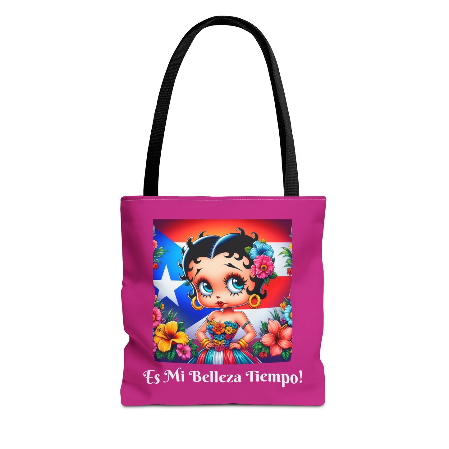 Betty Boop 'Es Mi Belleza Tiempo!' Pink Tote Bag – Cute Puerto Rican Flag Floral Purse, Stylish Carryall, Chic Handbag