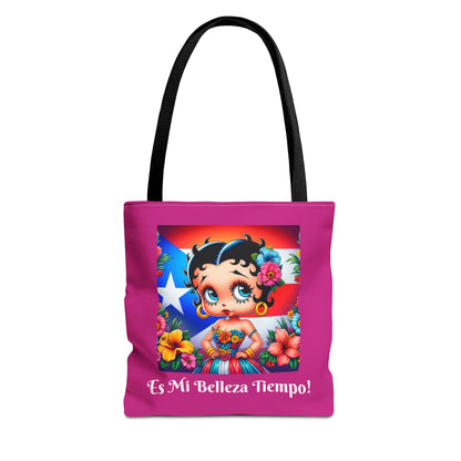 Betty Boop 'Es Mi Belleza Tiempo!' Pink Tote Bag – Cute Puerto Rican Flag Floral Purse, Stylish Carryall, Chic Handbag