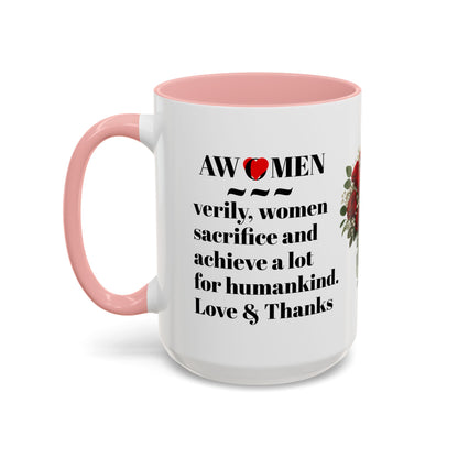 Coffee Mug, AWOMEN Accent Mug, Feminist Kitchen Decor, Empowering Tea Cup, Inspirational Quote, Gift for Women, Black and White Mug