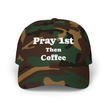 Classic Dad Cap with Inspirational Quote - Pray 1st Then Coffee Embroidery Cap, Casual Hat, Gift for Him, Gift for Her, Everyday Wear, Trendy Accessories