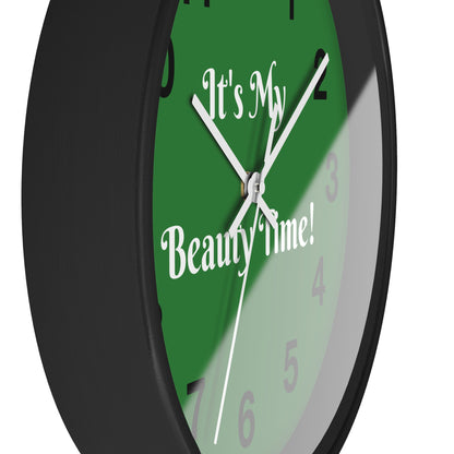 Wall Clock – "It's My Beauty Time!", Green Vanity Clock, Salon and Spa Clock