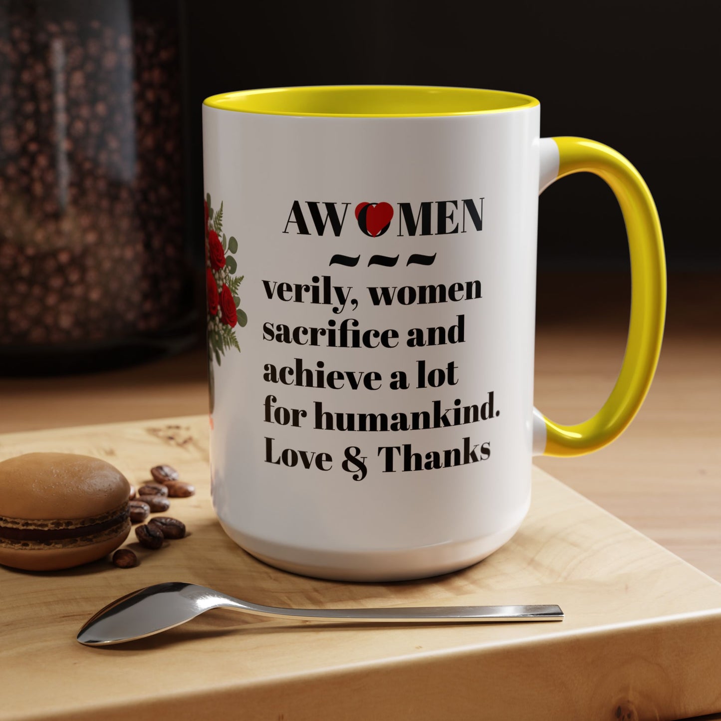 Coffee Mug, AWOMEN Accent Mug, Feminist Kitchen Decor, Empowering Tea Cup, Inspirational Quote, Gift for Women, Black and White Mug
