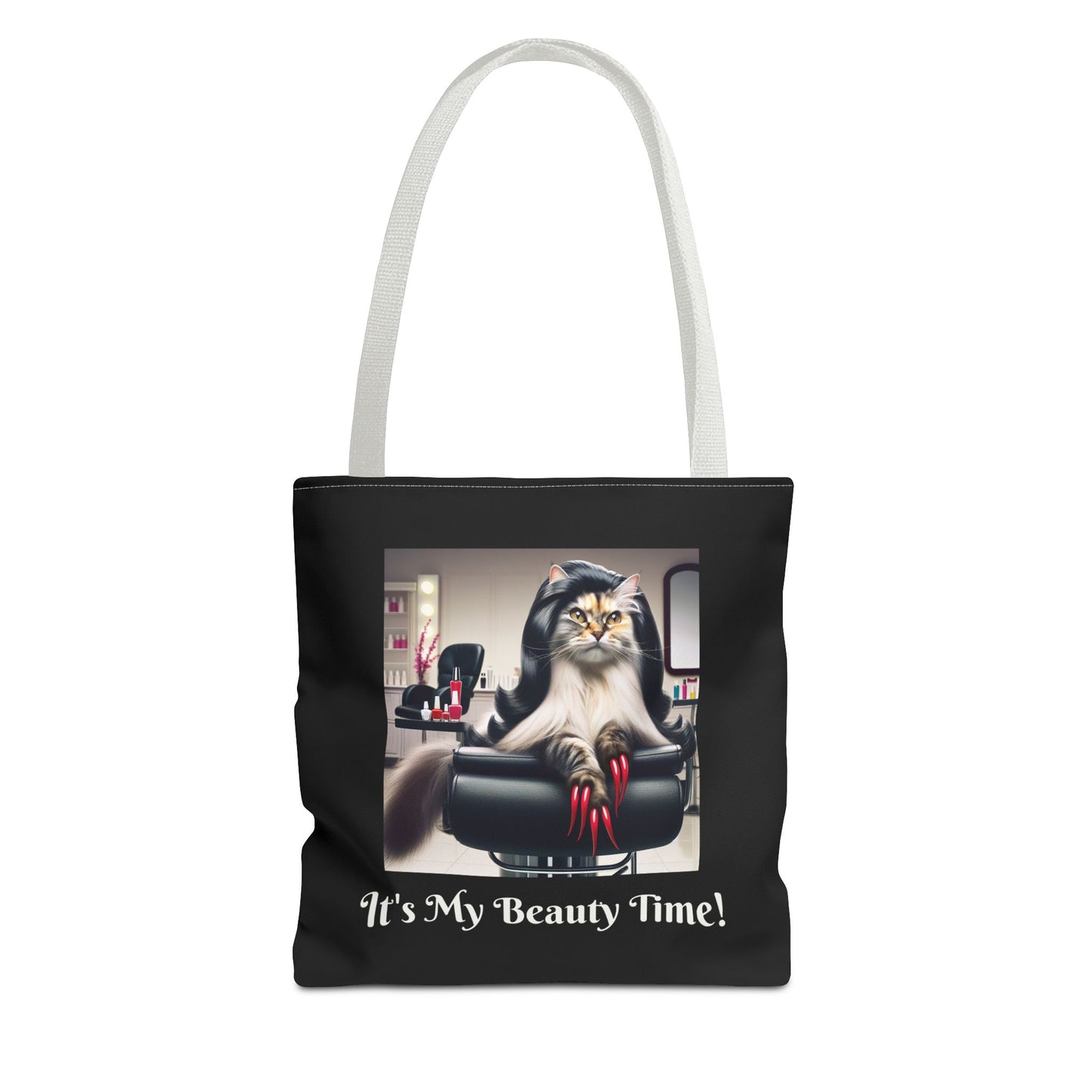 Confident Cat Black Tote Bag - Salon Spa Tote Bag, Feline Theme Carryall, Animal Print Shopping Bag, Purse for Cat Lovers