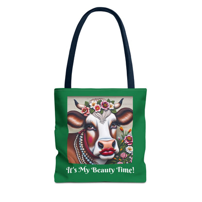 Captivating Cow Green Tote Bag - Cute Farm Animal Carryall, Funny Barnyard Chic Tote, Back To School,  Shopping Bag, Cow Print Purse