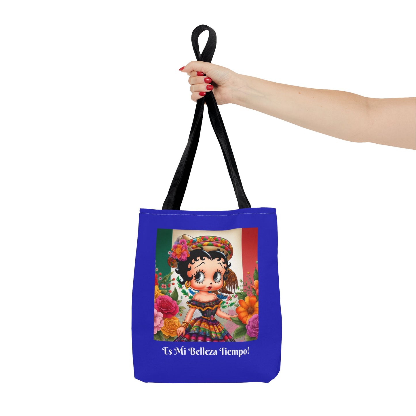 Fiesta Betty Boop Blue Graphic Tote Bag - "Es Mi Belleza Tiempo" Chic Carryall, Shoulder Purse, Casual Tote Bag