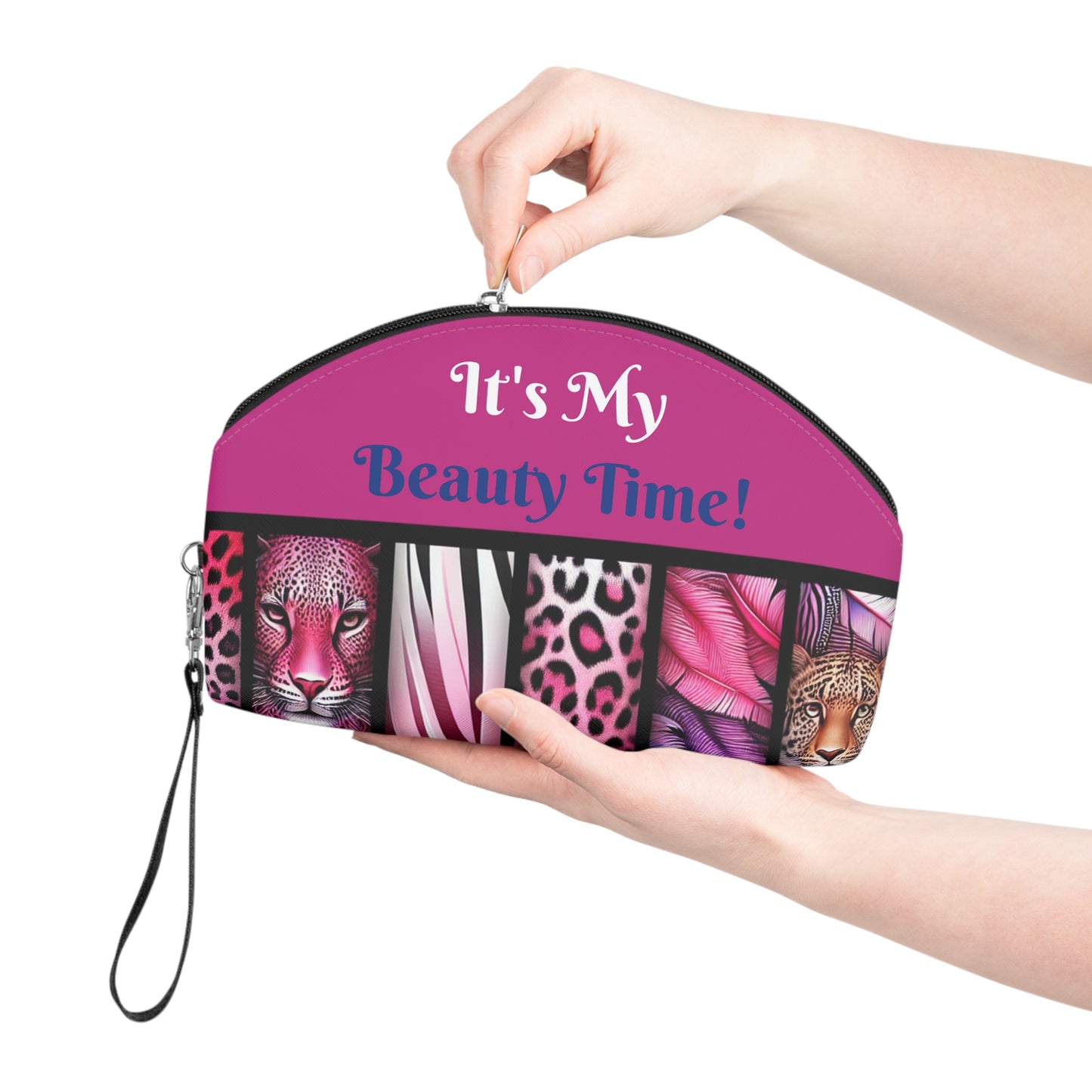 Botanical Animals Pink Makeup Bag - Small Cosmetics Bag, Cheetah Zebra Leopard Case, Safari Animal Lover Gift, Toiletry Bag,