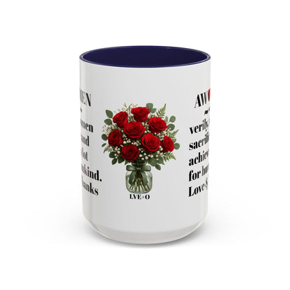 Coffee Mug, AWOMEN Accent Mug, Feminist Kitchen Decor, Empowering Tea Cup, Inspirational Quote, Gift for Women, Black and White Mug