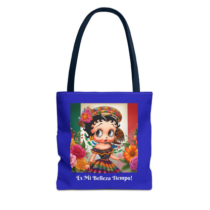 Fiesta Betty Boop Blue Graphic Tote Bag - "Es Mi Belleza Tiempo" Chic Carryall, Shoulder Purse, Casual Tote Bag
