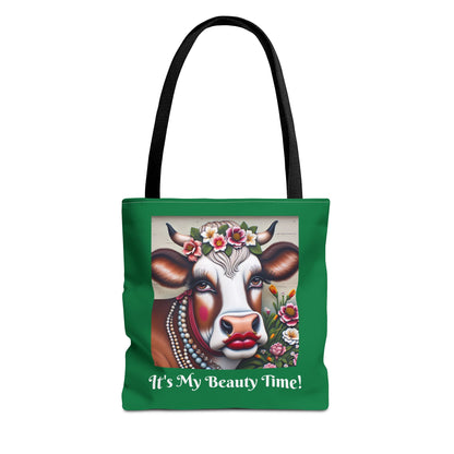 Captivating Cow Green Tote Bag - Cute Farm Animal Carryall, Funny Barnyard Chic Tote, Back To School,  Shopping Bag, Cow Print Purse