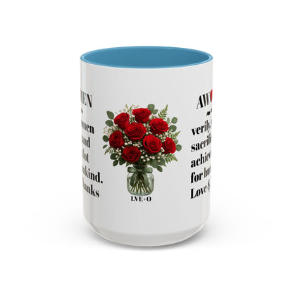 Coffee Mug, AWOMEN Accent Mug, Feminist Kitchen Decor, Empowering Tea Cup, Inspirational Quote, Gift for Women, Black and White Mug