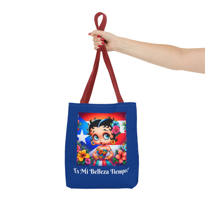 Betty Boop 'Es Mi Belleza Tiempo!' Blue Tote Bag – Cute Puerto Rican Flag Floral Purse, Stylish Carryall, Chic Handbag