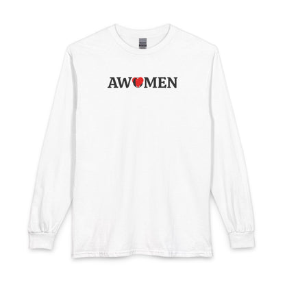 Awomen Heart Long Sleeve Tee — Feminist Pride Graphic Shirt, Women's Empowerment, Unisex T-shirt, Political Top