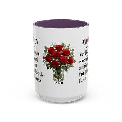 Coffee Mug, AWOMEN Accent Mug, Feminist Kitchen Decor, Empowering Tea Cup, Inspirational Quote, Gift for Women, Black and White Mug