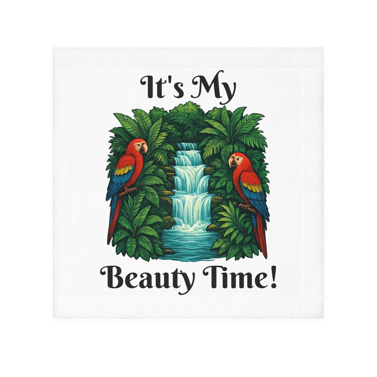 Beauty Time Tropical Face Towel - Decorative Bathroom Towel, Guest Towel, Gift for Her, Spa Accessories, Parrot Print Towel