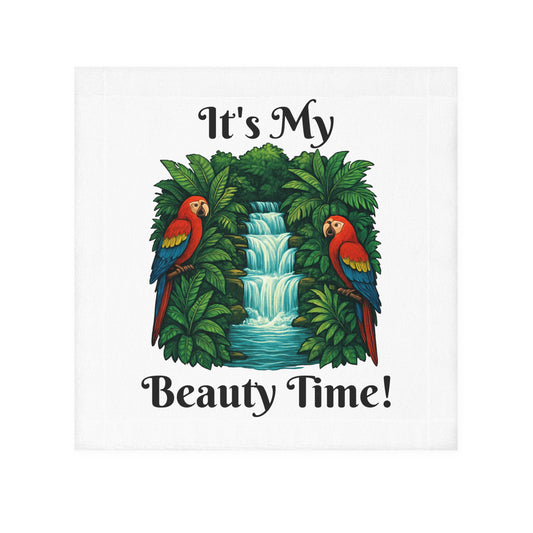 Beauty Time Tropical Face Towel - Decorative Bathroom Towel, Guest Towel, Gift for Her, Spa Accessories, Parrot Print Towel