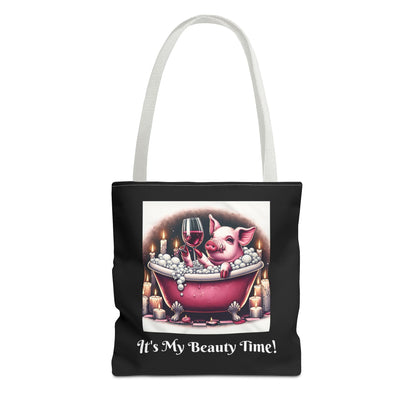 Pretty Pig Bath Black Tote Bag - Cute Animal Lover Gift, Fun Shopping Bag, Funny Carryall, Quirky Shoulder Bag, Unique Grocery Tote