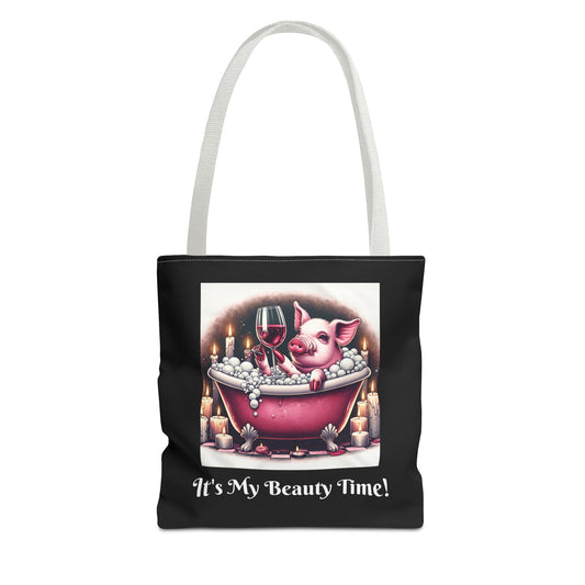 Pretty Pig Bath Black Tote Bag - Cute Animal Lover Gift, Fun Shopping Bag, Funny Carryall, Quirky Shoulder Bag, Unique Grocery Tote