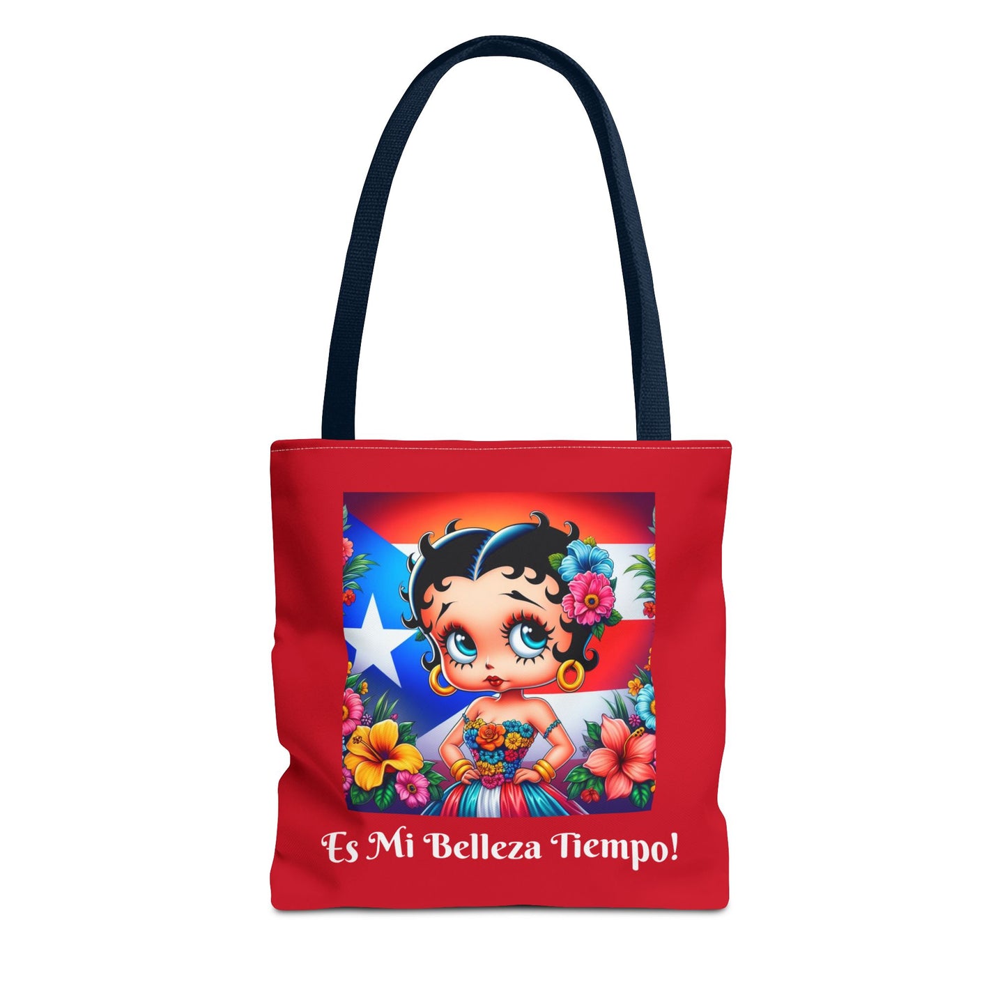 Betty Boop 'Es Mi Belleza Tiempo!' Red Tote Bag – Cute Puerto Rican Flag Floral Purse, Stylish Carryall, Chic Handbag